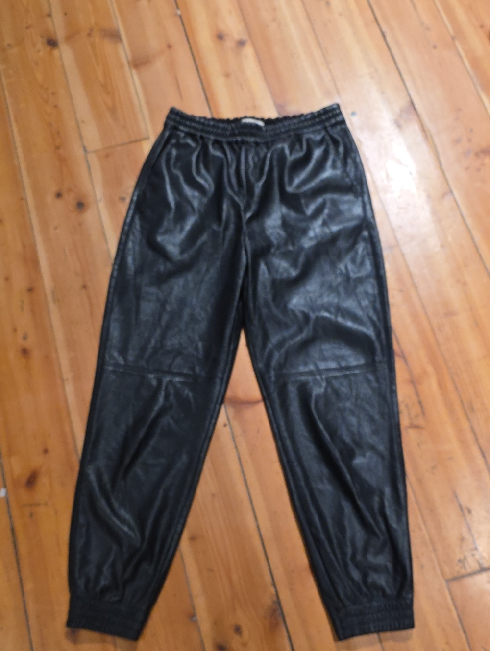 Babaton Black Faux Leather Jogger Pants